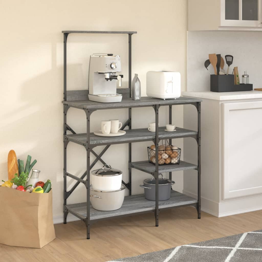 Vidaxl bakers rack 90x40x132 cm processed wood and metal gray sonoma