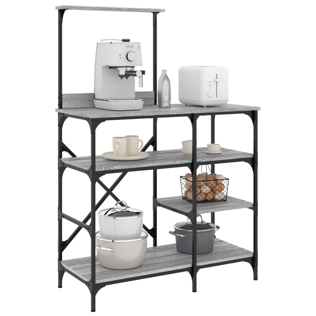 Vidaxl bakers rack 90x40x132 cm processed wood and metal gray sonoma