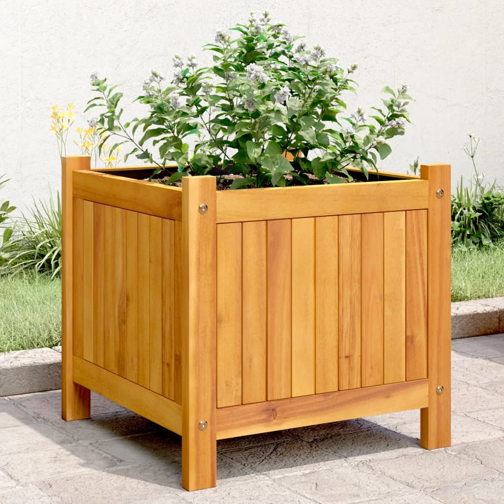 Plantador Vidaxl con revestimiento de madera de acacia sólida 42x42x40 cm