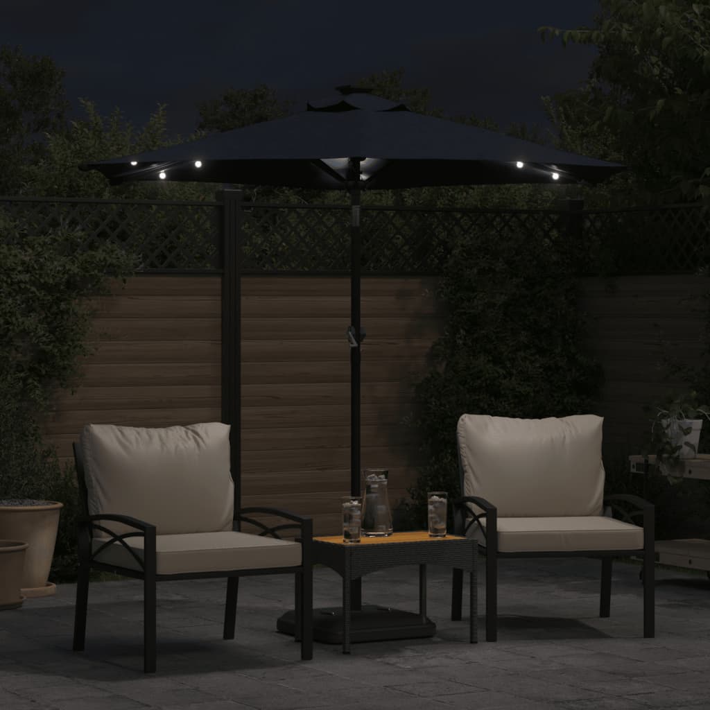 Vidaxl parasol s LED a ocelový pól 225x225x212 cm černá