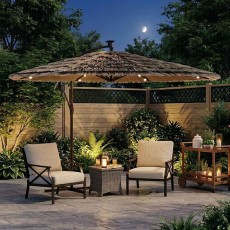 Vidaxl parasol met led's en stalen paal 269x269x235 cm bruin