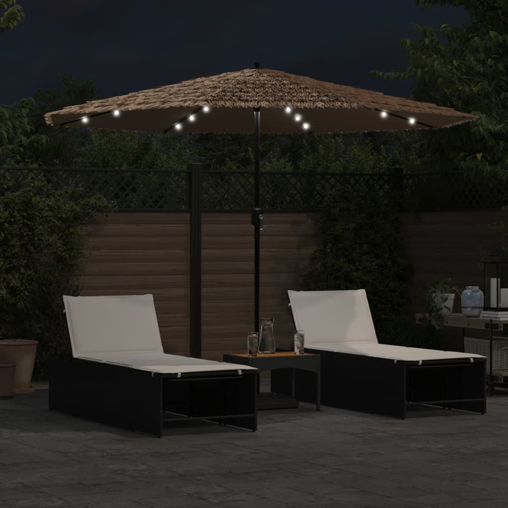 Parasol Vidaxl con LED y polo de acero 324x324x247 cm marrón