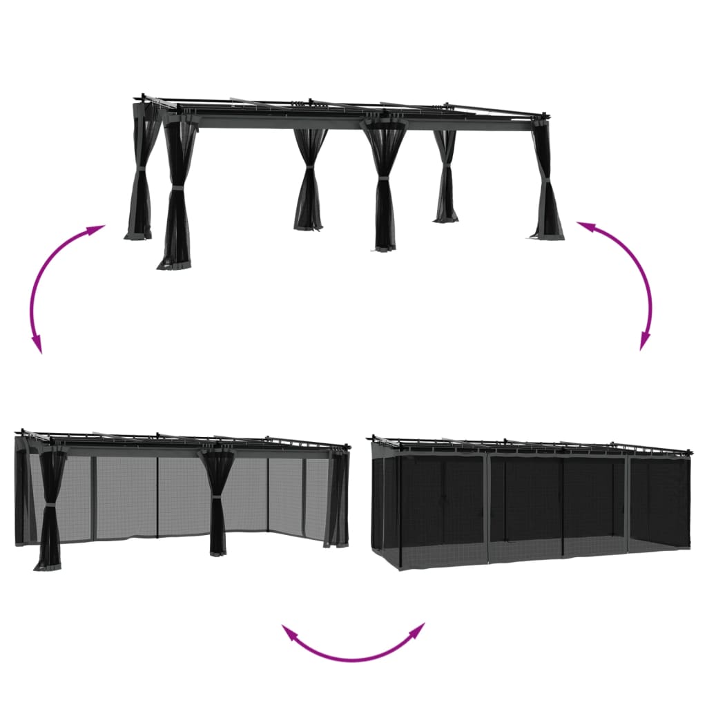 Vidaxl Arbor med sidevægge i mesh 6x3 M stål antracit -farvet