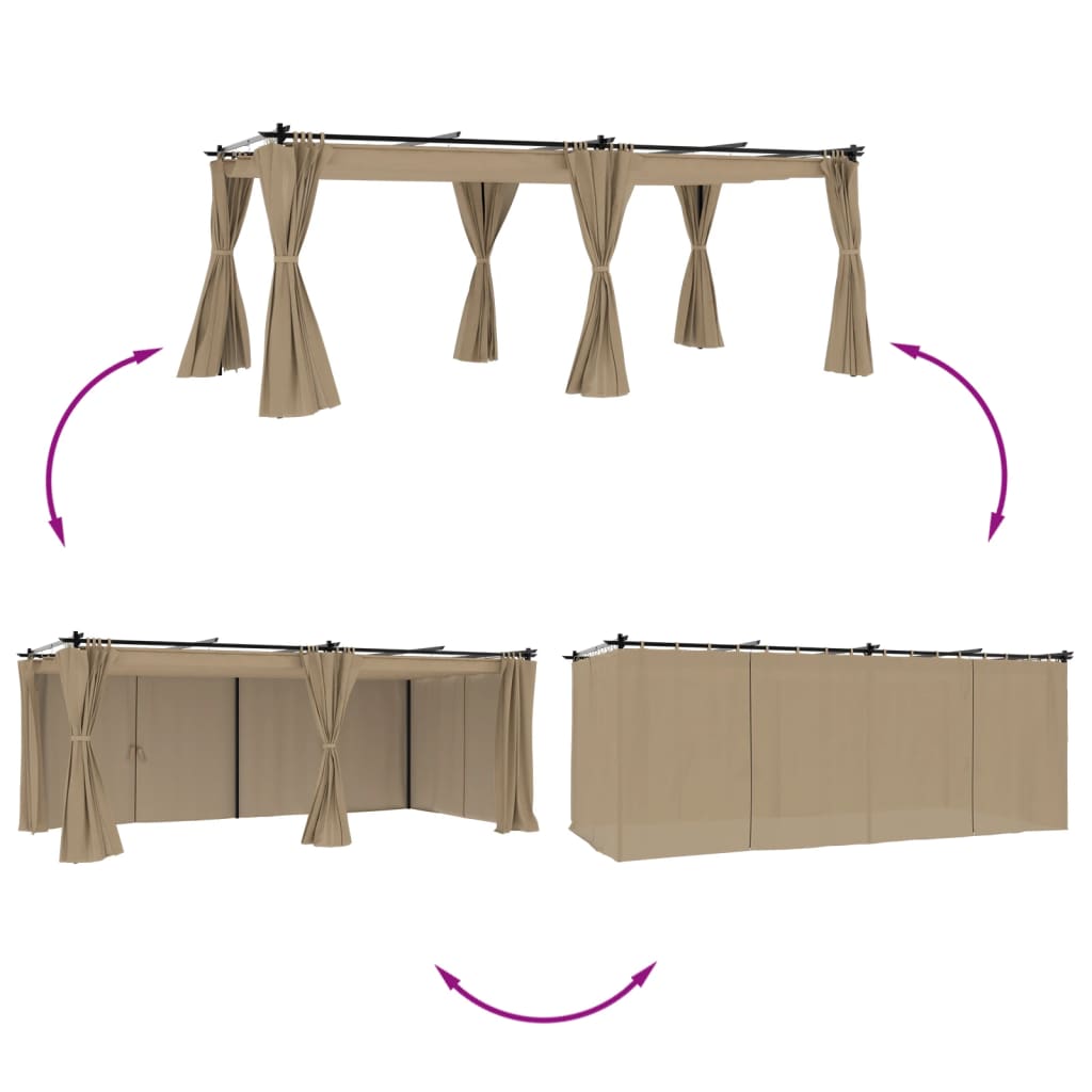 Vidaxl -Laube mit Vorhängen 6x3 m Stahl Taupe