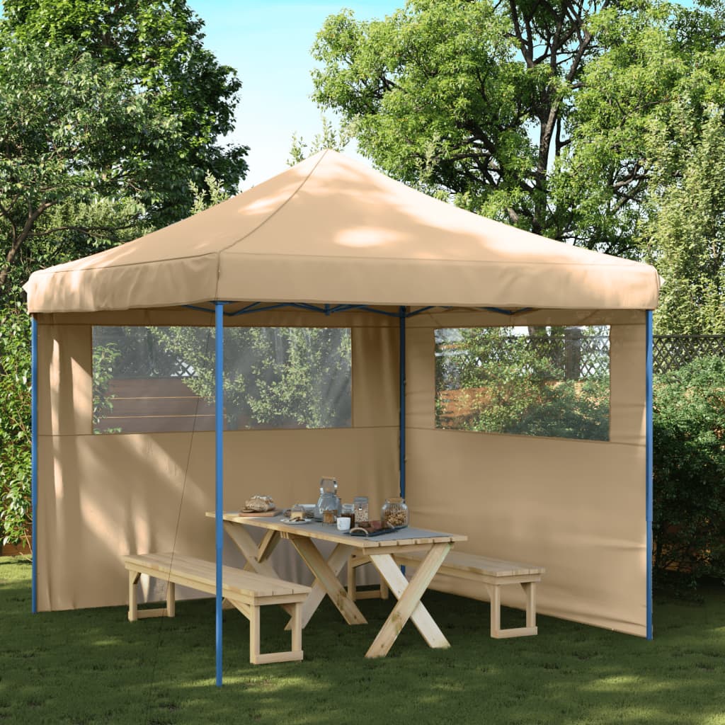 Vidaxl PartyTent sammenleggbar pop-up med 2 sidevegger beige