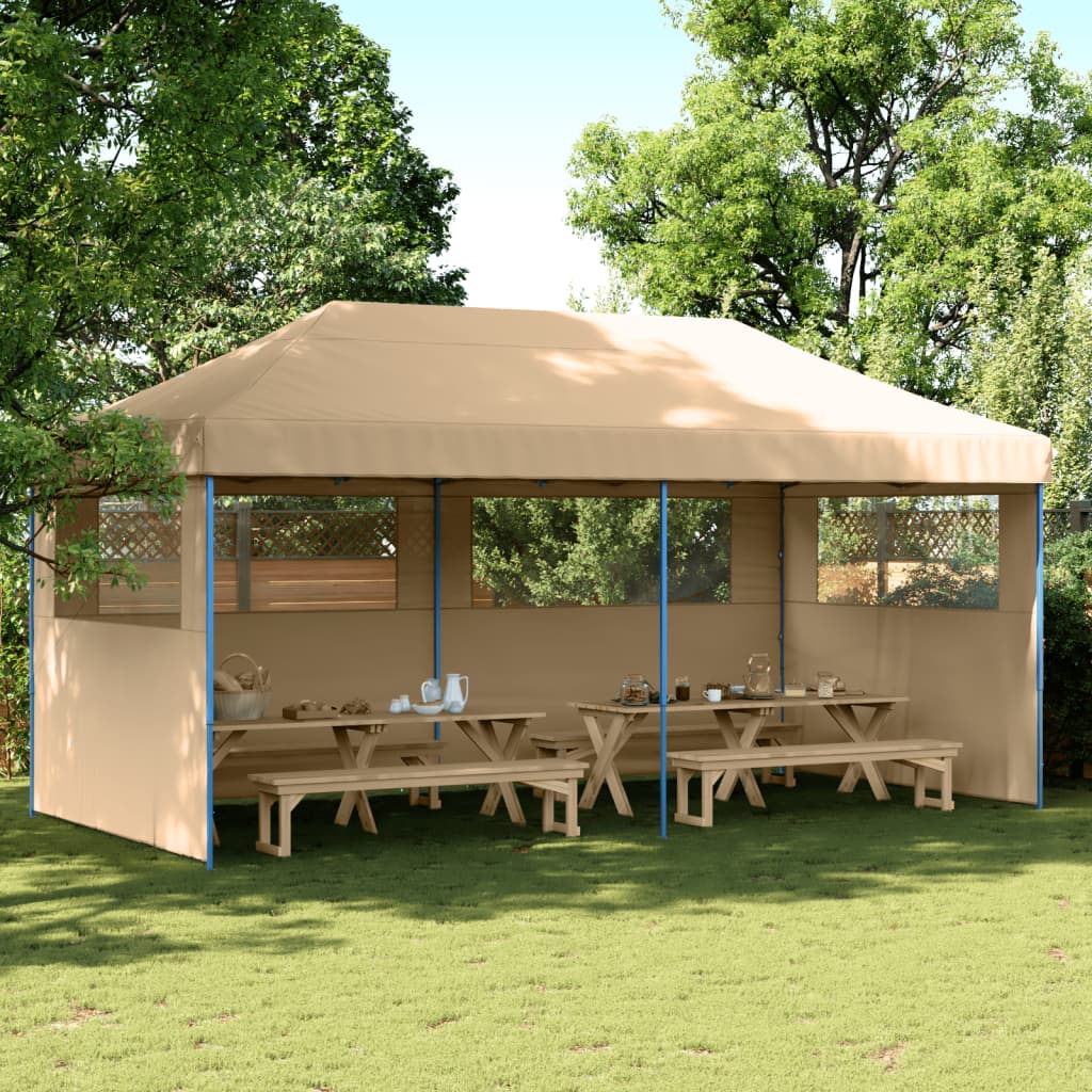 Vidaxl Partytent Foldable Pop-Up with 3 side walls Beige