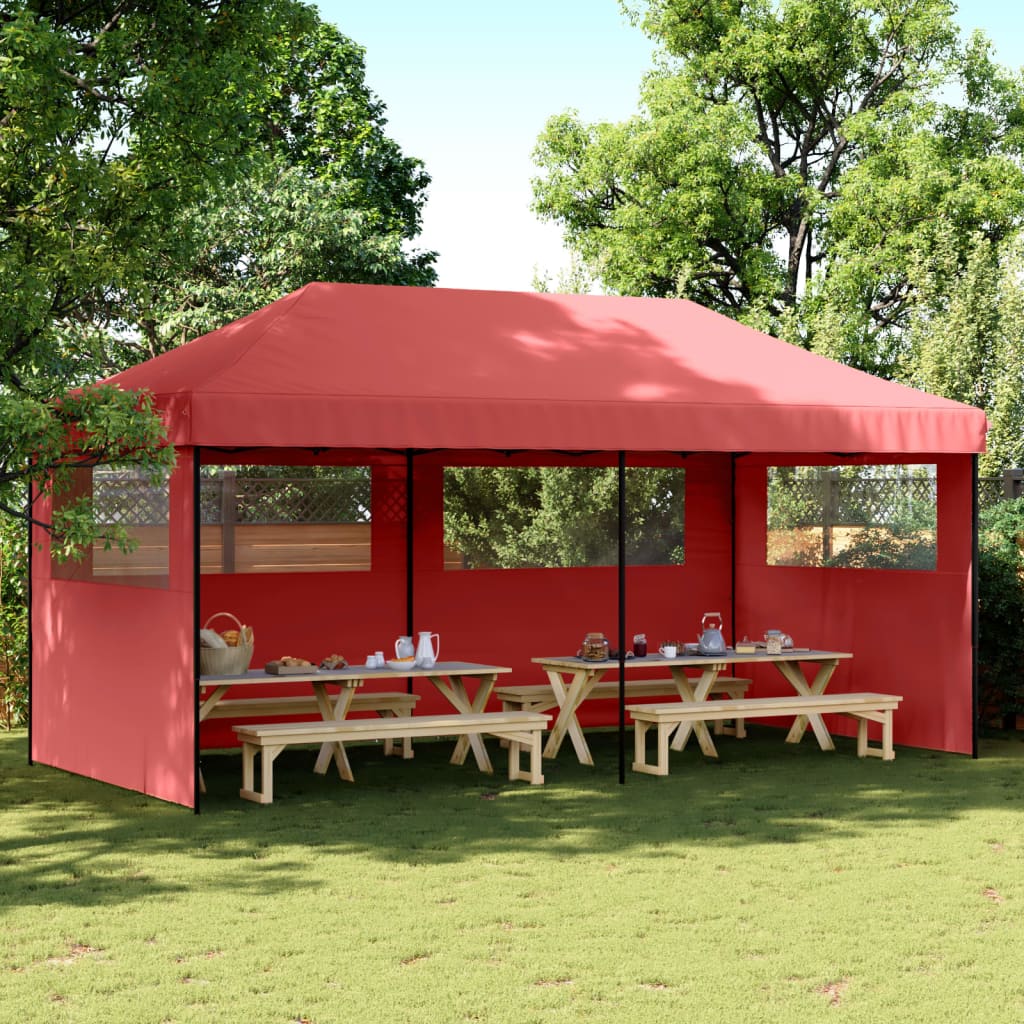 Pop-up pieghevole Vidaxl PartyTent con 3 pareti laterali Bordeaux rosso