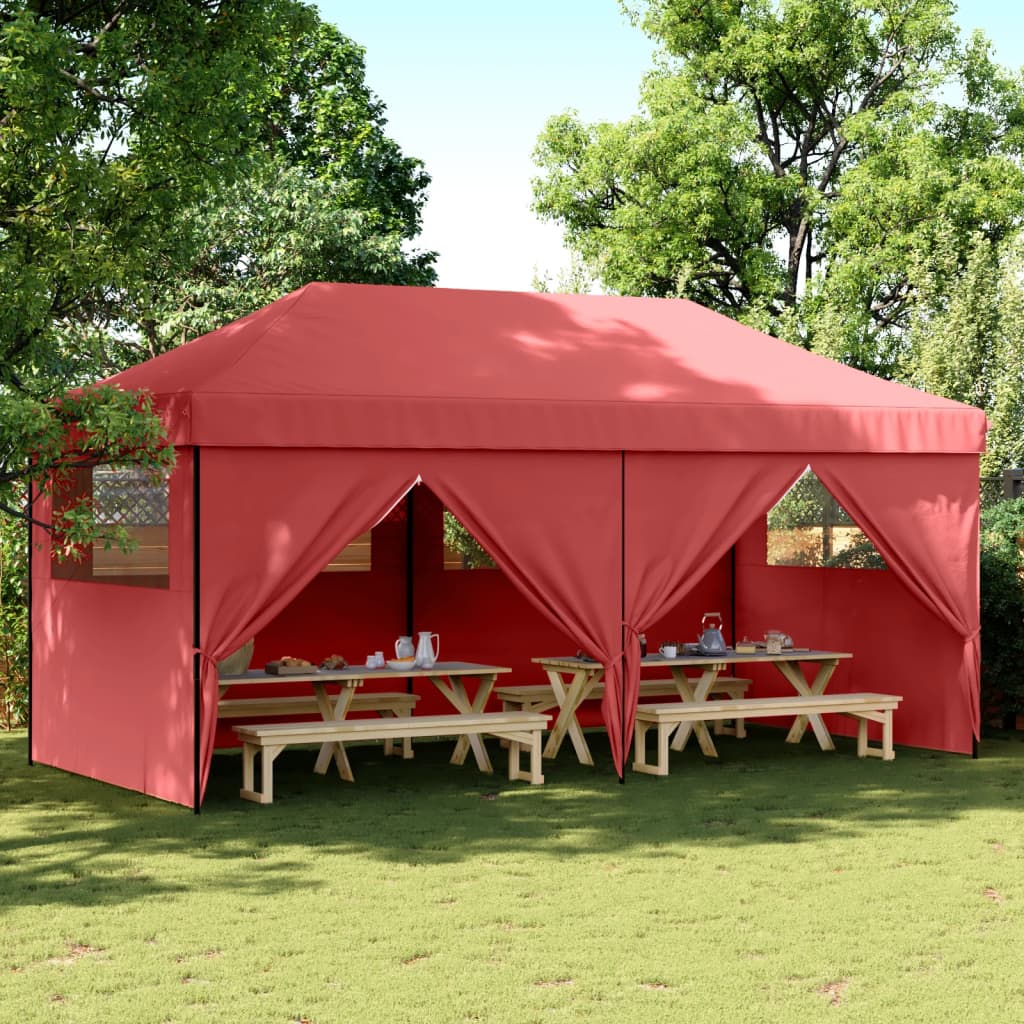 Vidaxl PartyTent fällbar pop-up med 4 sidoväggar Bordeaux Red