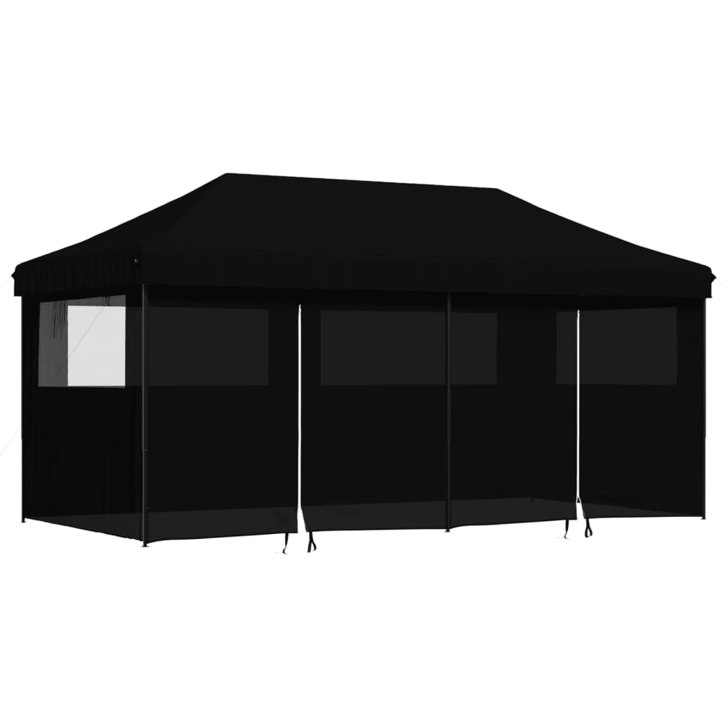 Pop-up pieghevole Vidaxl PartyTent con 4 pareti laterali nere