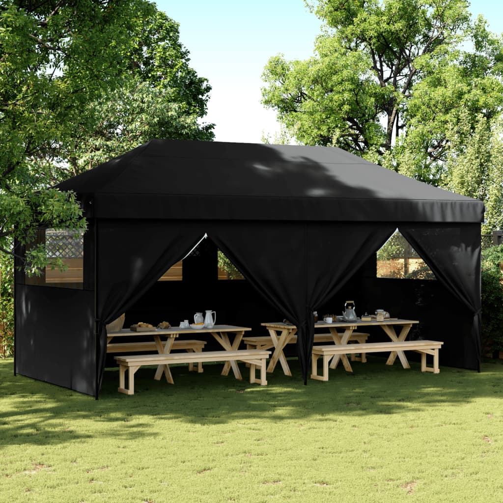 Pop-up pieghevole Vidaxl PartyTent con 4 pareti laterali nere