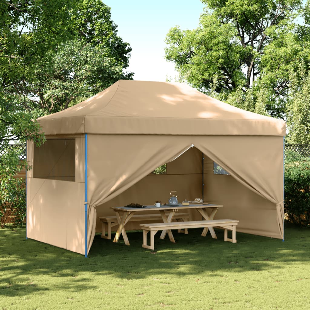 Vidaxl PartyTent fällbar pop-up med 4 sidoväggar beige