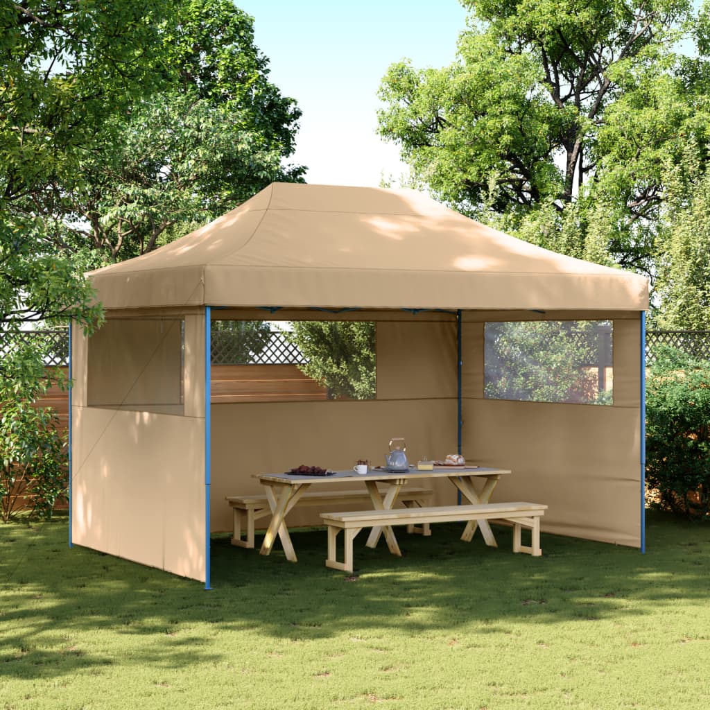 Vidaxl PartyTent sammenleggbar pop-up med 3 sidevegger beige