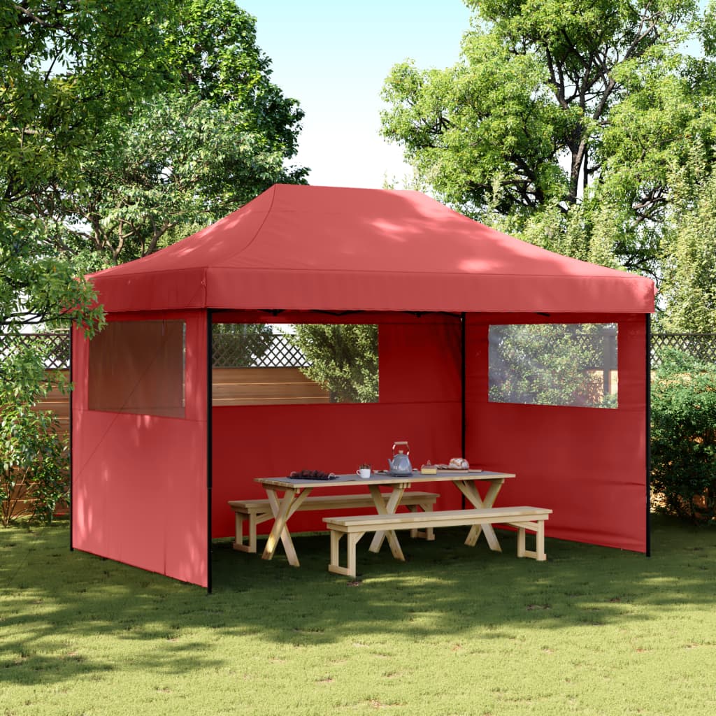 Vidaxl PartyTent fällbar pop-up med 3 sidoväggar Bordeaux Red