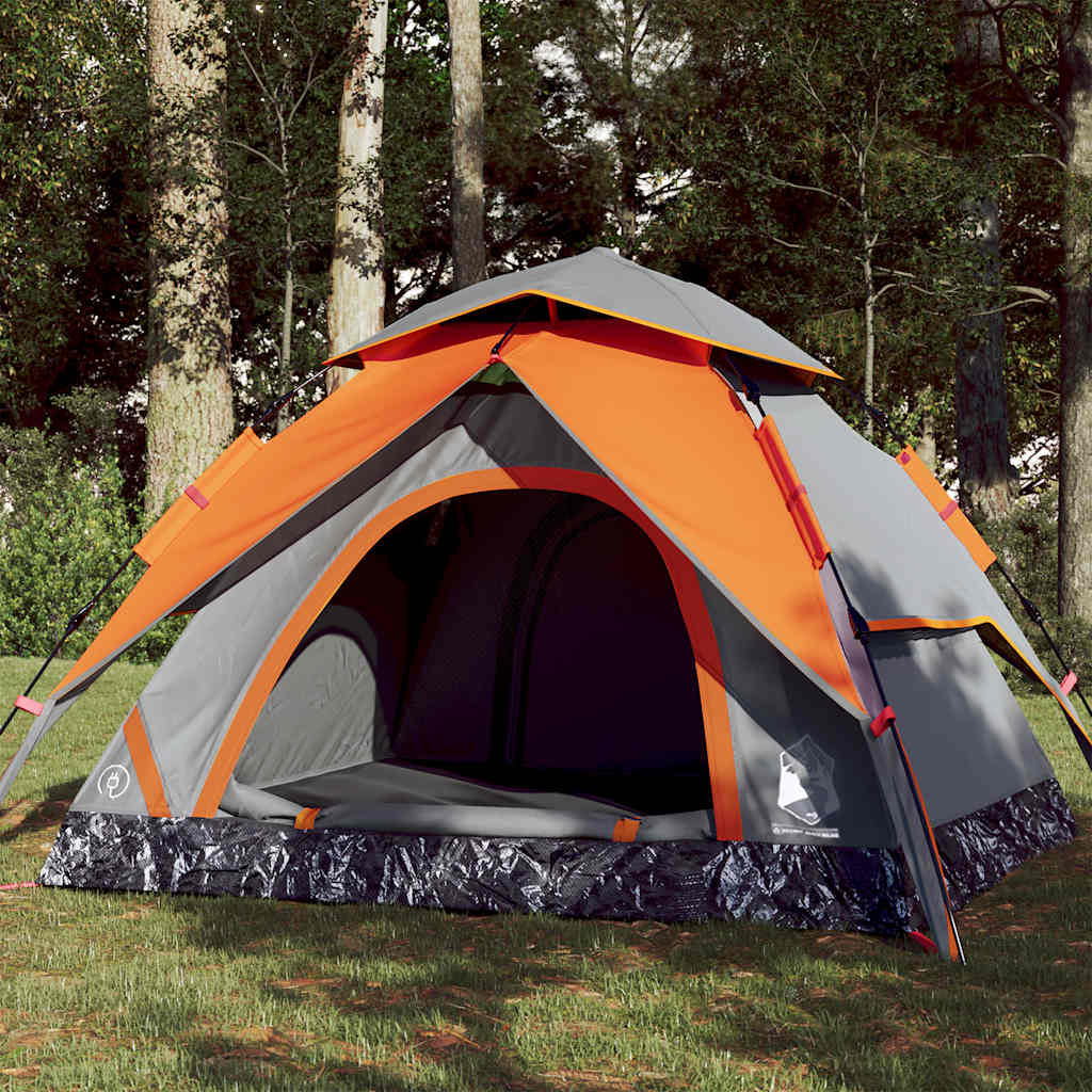 Vidaxl Dome Tenda Release veloce di 4 persone Grey and Orange