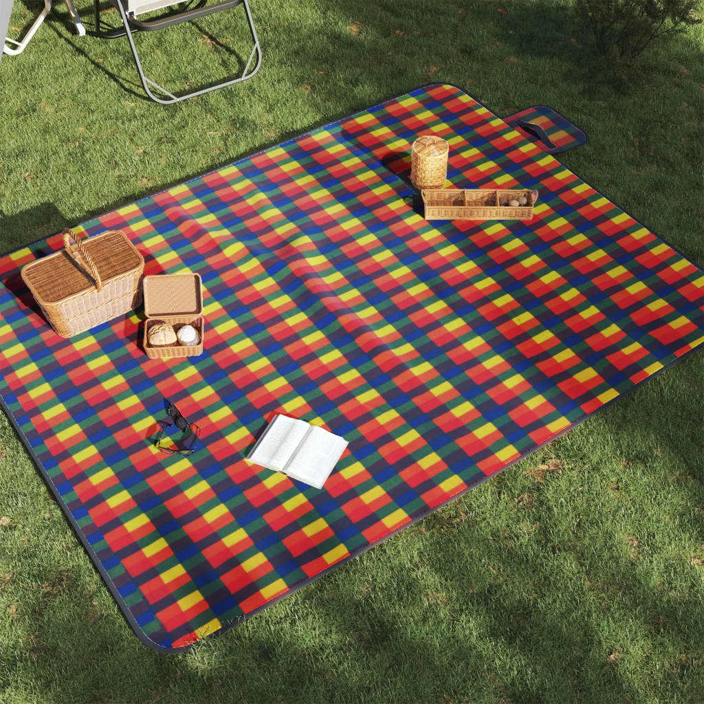 Vidaxl piknik teppe sammenleggbar rutete 200x150 cm fløyel multi -farget