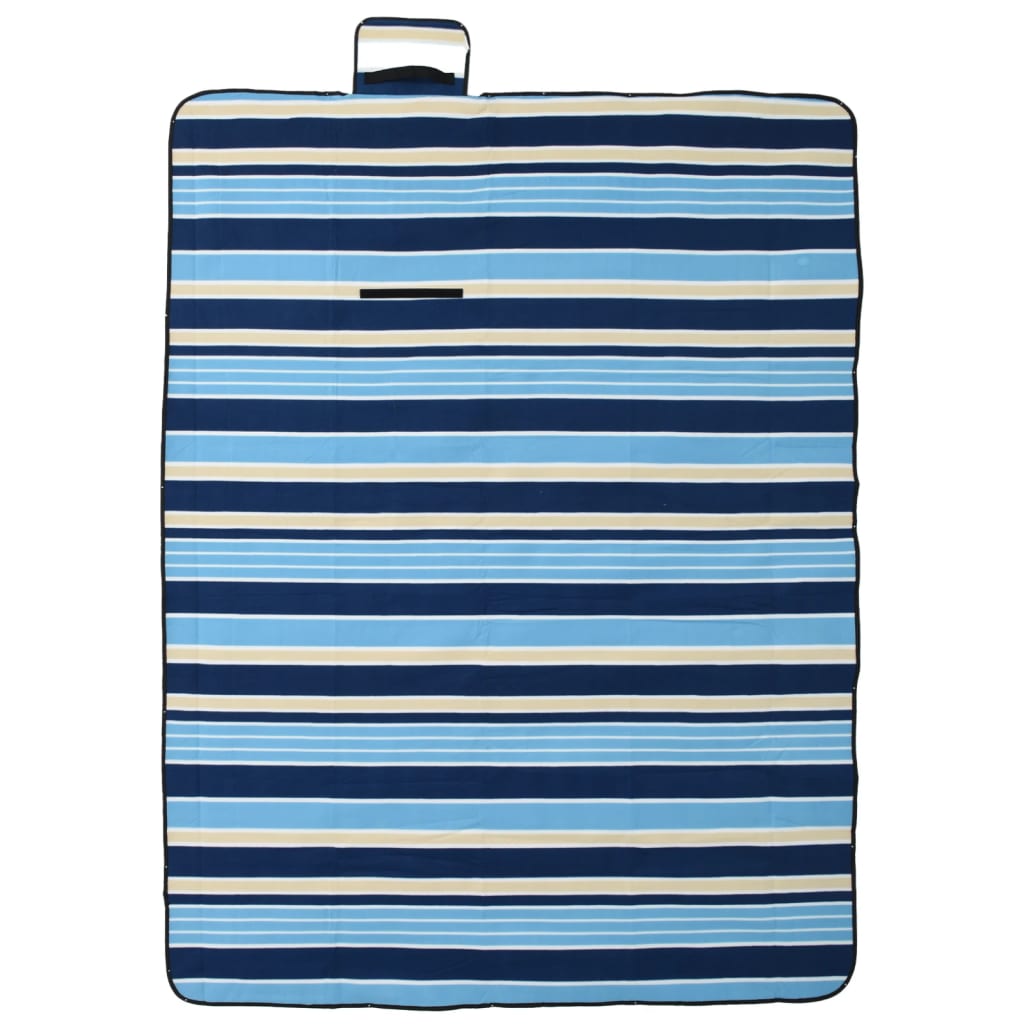 Vidaxl picnic rug foldable striped 200x150 cm velvet blue white