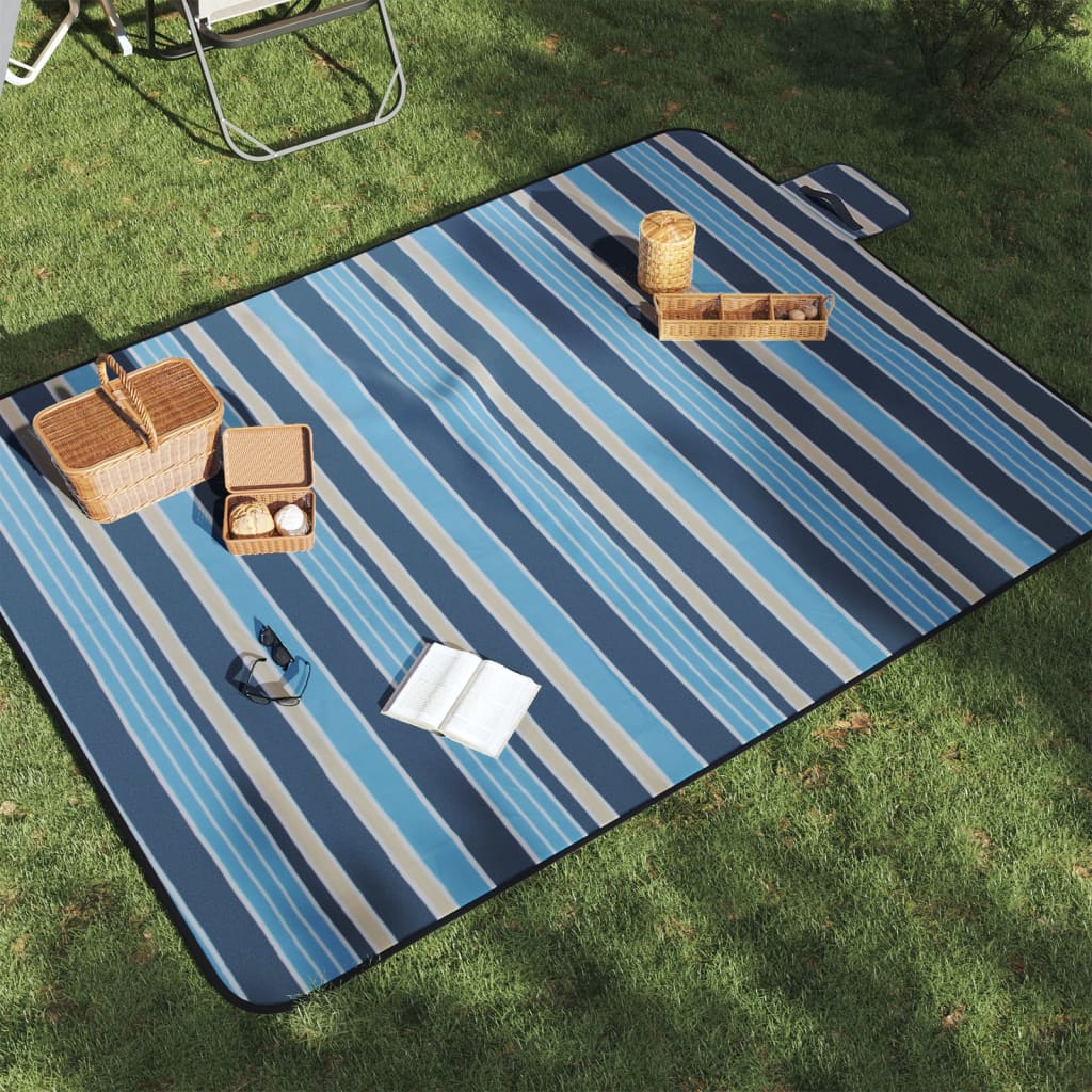 VIDAXL PICNIC RUV FALTABLEMEIDE 200x150 cm Samt Blau Weiß