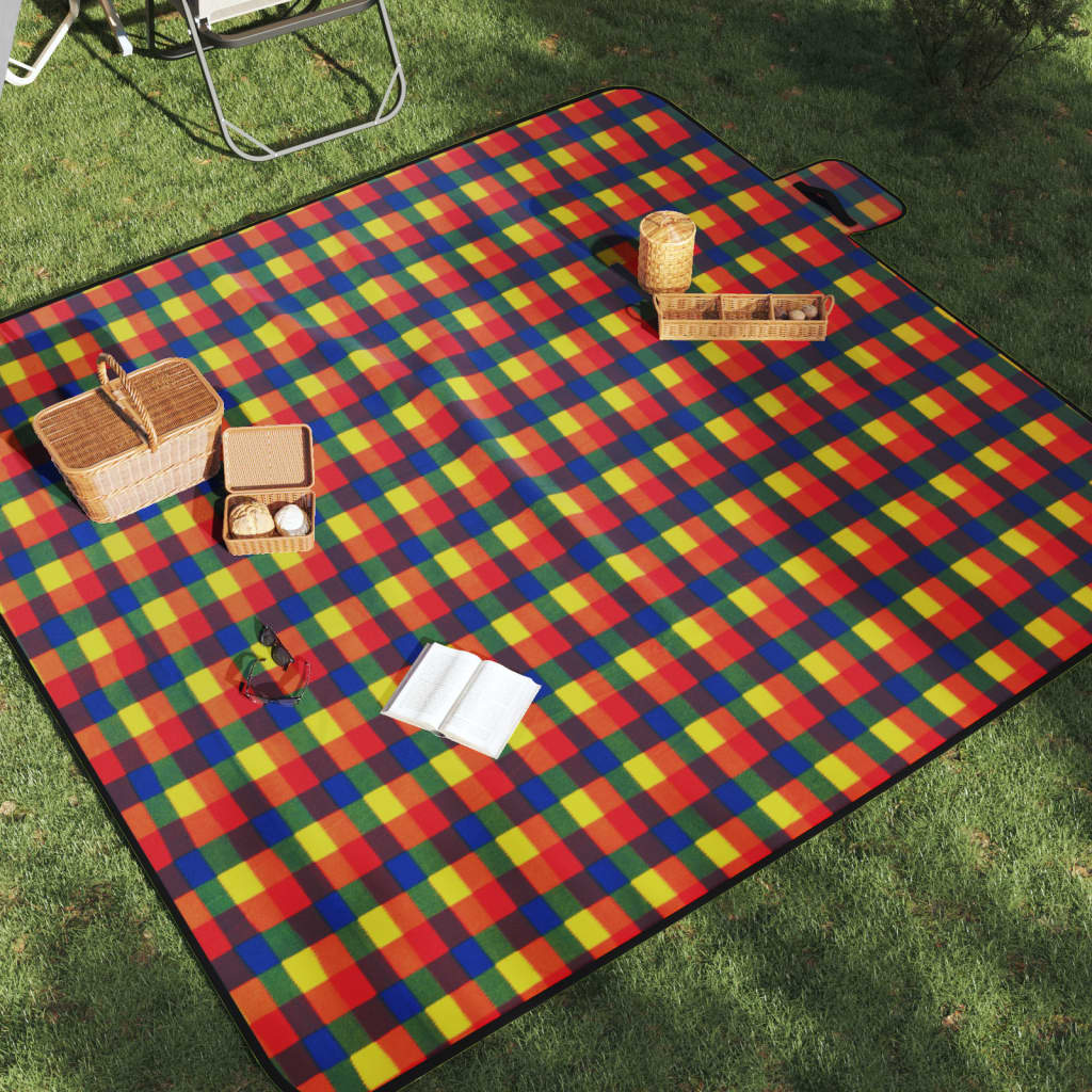 Vidaxl picnic tæppe sammenfoldelig rutet 200x200 cm fløjl multi -farvet