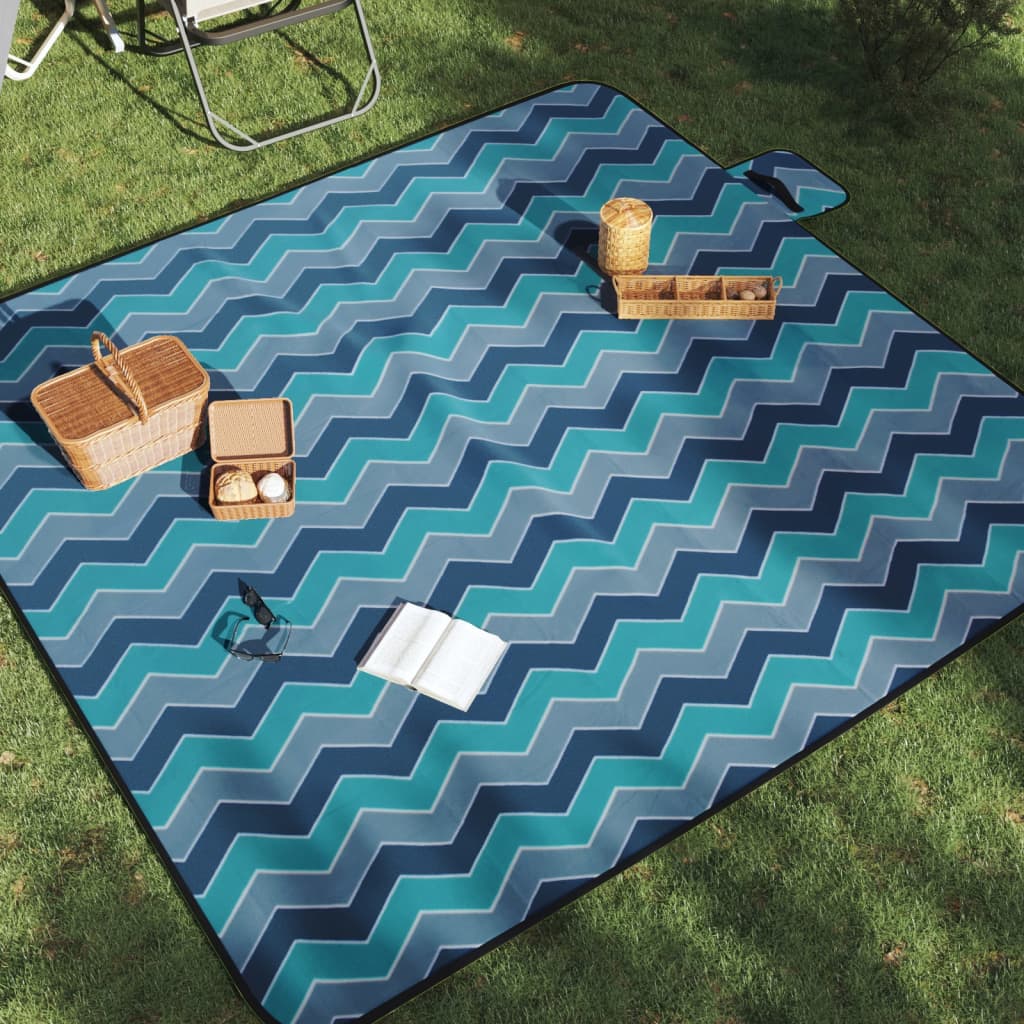 Vidaxl tappeto picnic onde pieghevoli 200x200 cm blu velluto