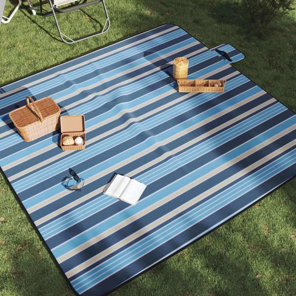 Vidaxl Picnic Rapnic pliable rayé 200x200 cm Velvet Blue blanc