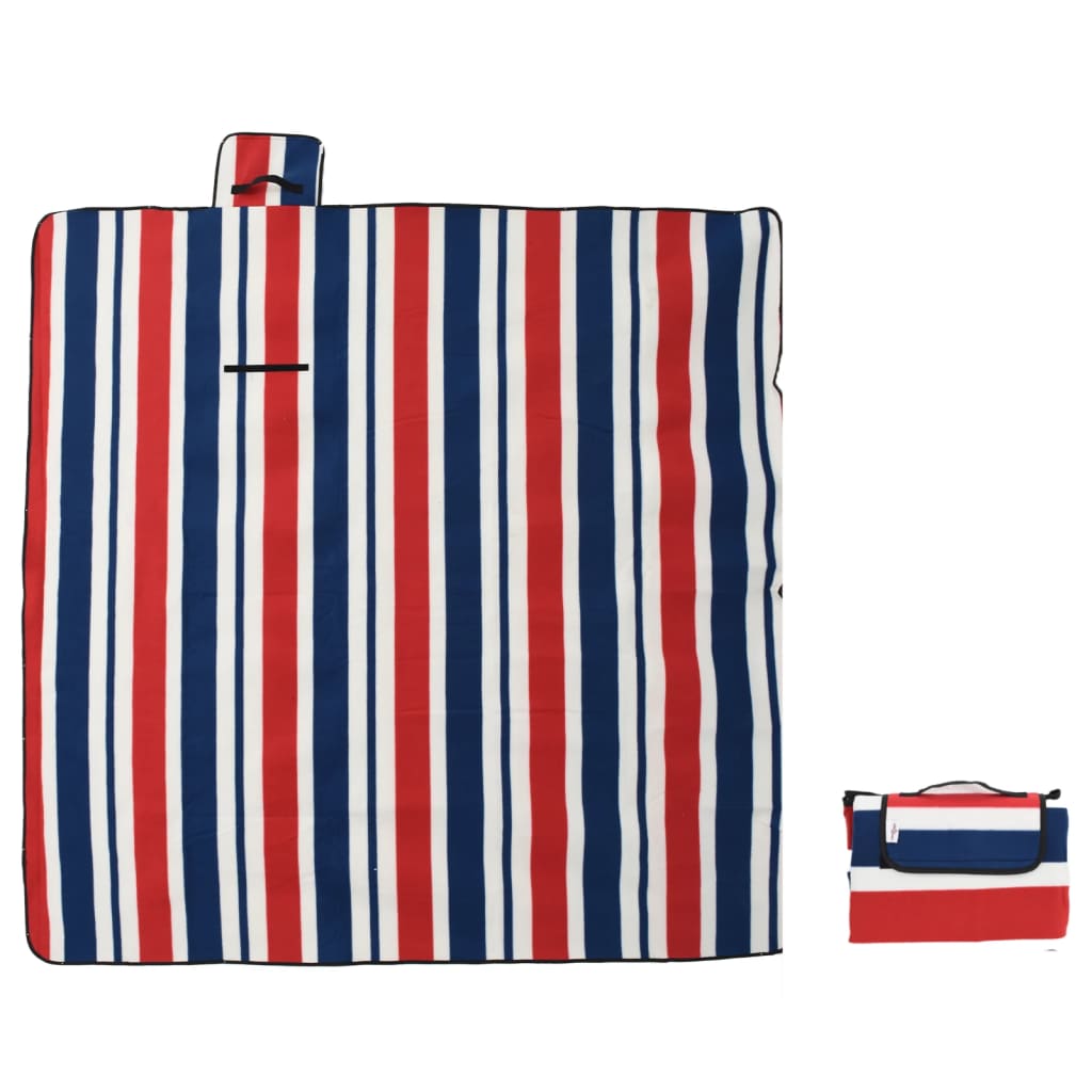 Vidaxl Picnic Rug Folding Stripes 200x200 cm fløyel blå rød