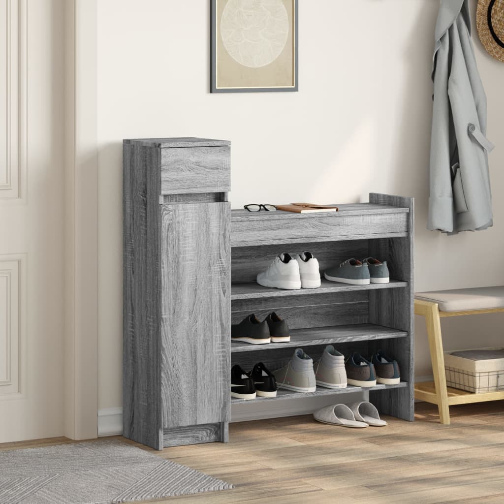 Vidaxl schoenenkast 100,5x28x100 cm bewerkt hout grijs sonoma eiken