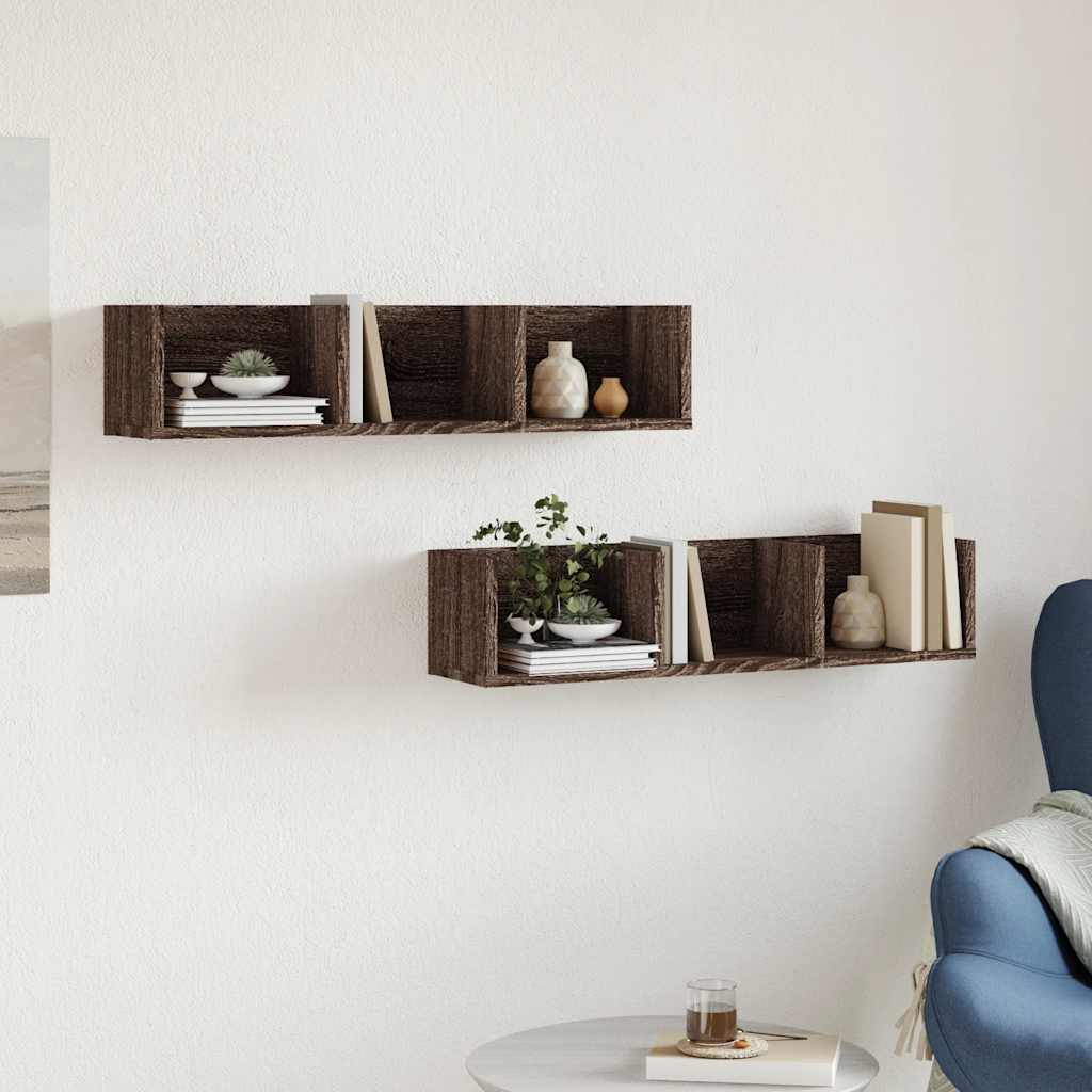 Vidaxl wandkasten 2 st 75x18x16,5 cm bewerkt hout bruin eikenkleur