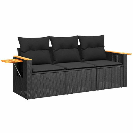 Vidaxl 3-delige loungeset met kussens poly rattan zwart