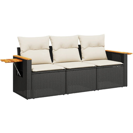 Vidaxl 3-delige loungeset met kussens poly rattan zwart