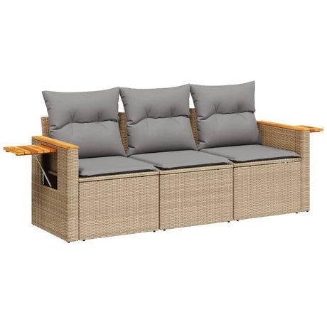Vidaxl 3-delige loungeset met kussens poly rattan beige