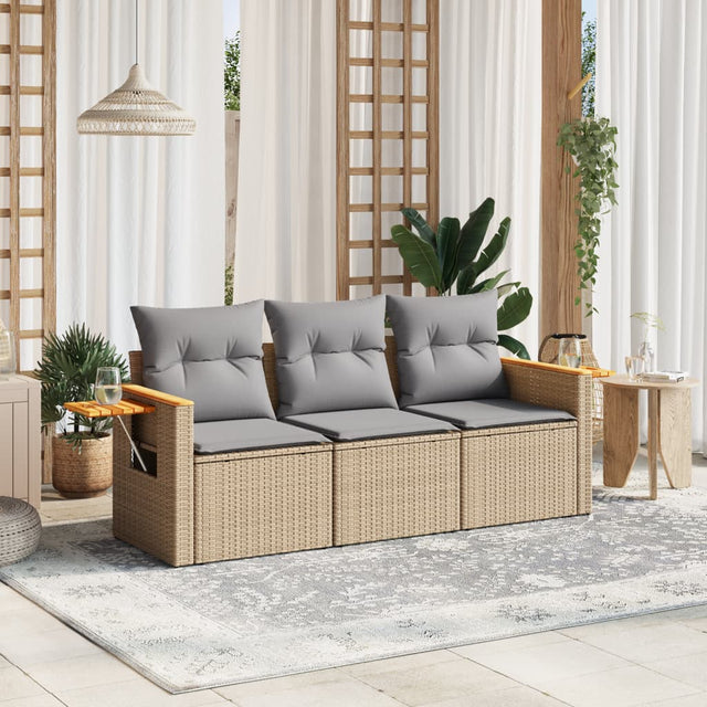 Vidaxl 3-delige loungeset met kussens poly rattan beige