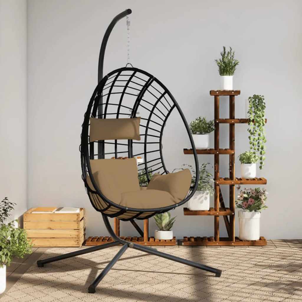 Vidaxl hangstoel met standaard rattan en staal taupe