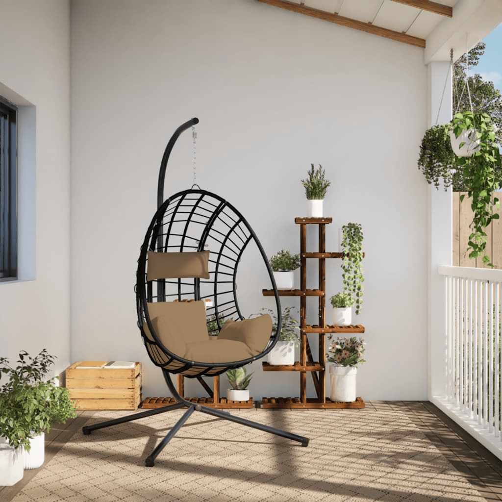 Vidaxl hangstoel met standaard rattan en staal taupe