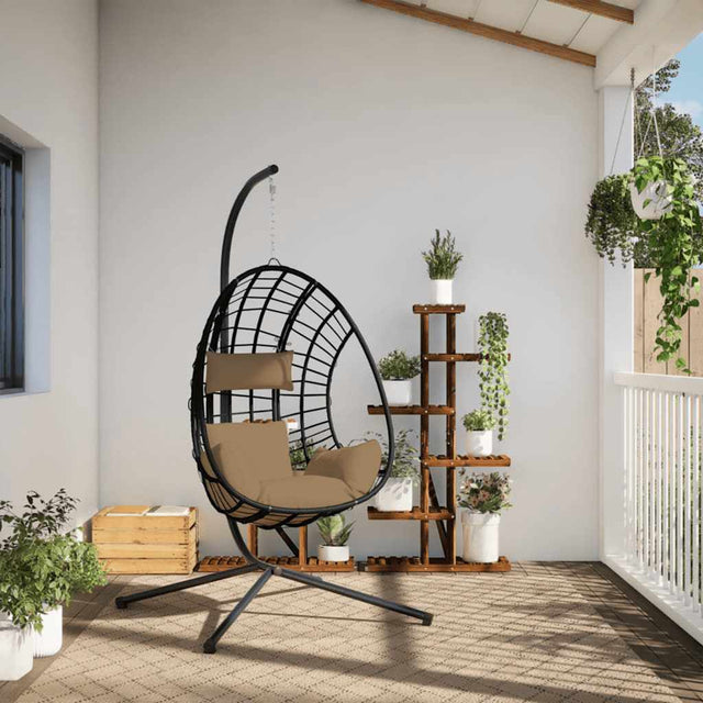 Vidaxl hangstoel met standaard rattan en staal taupe