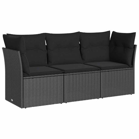 Vidaxl 3-delige loungeset met kussens poly rattan zwart