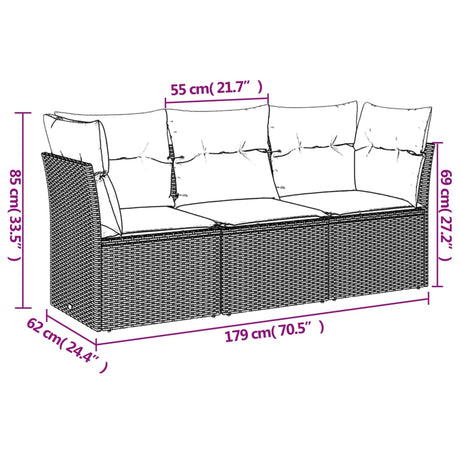 Vidaxl 3-delige loungeset met kussens poly rattan beige