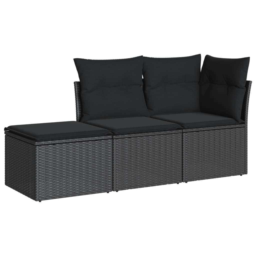 Vidaxl 3-delige loungeset met kussens poly rattan zwart