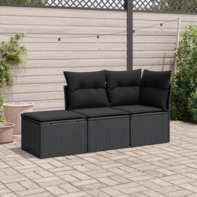 Vidaxl 3-delige loungeset met kussens poly rattan zwart
