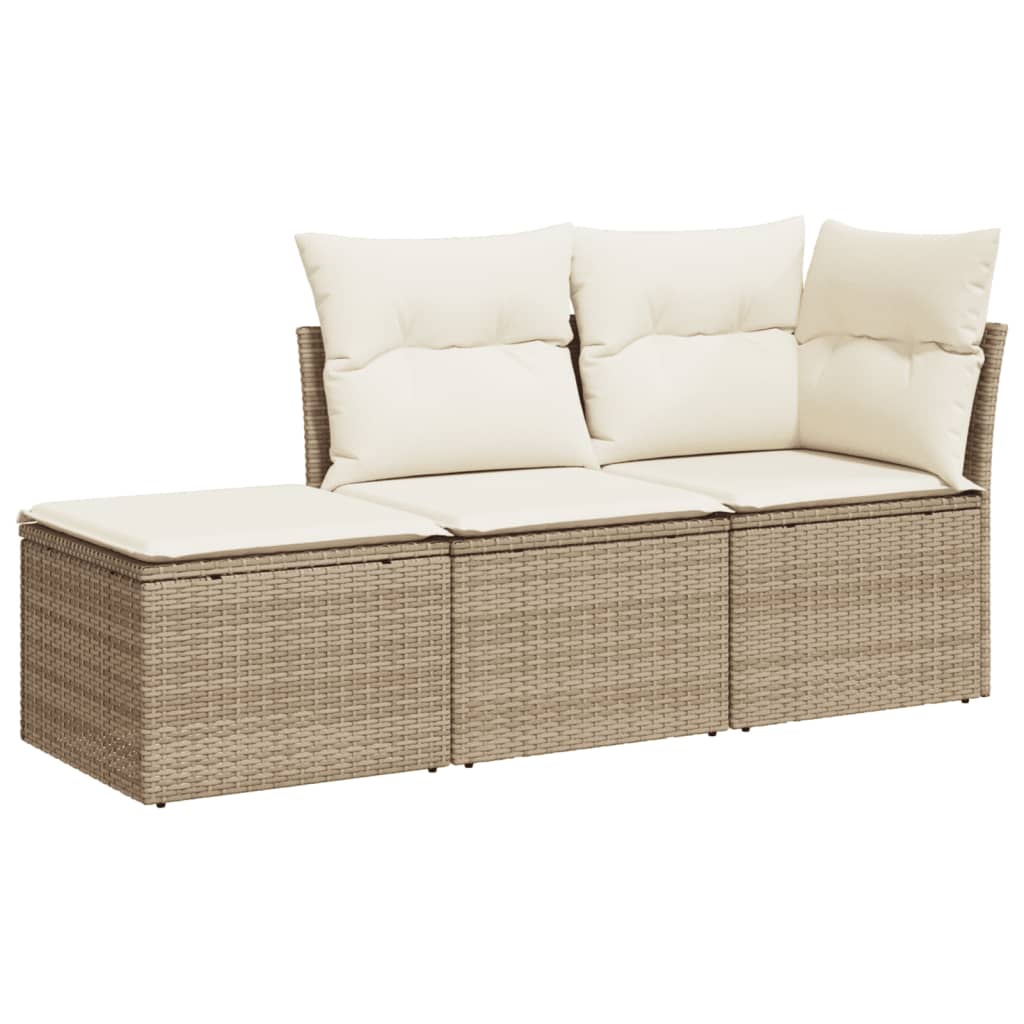 Vidaxl 3-delige loungeset met kussens poly rattan beige
