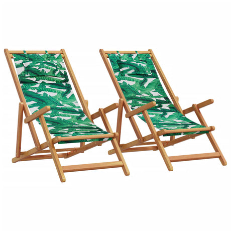 Vidaxl opklapbare stoelen, 2 stuks, stof met bladmotief en massief hout.