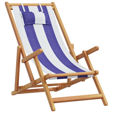 Vidaxl opklapbare stoelen, 2 stuks, blauw-witte stof en massief hout.