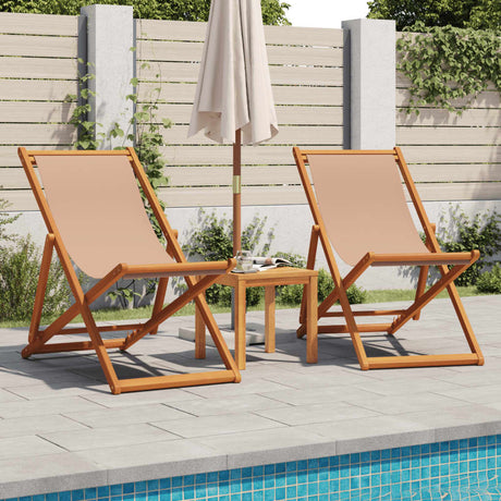 Vidaxl opklapbare stoelen, 2 stuks, taupekleurige stof en massief hout.