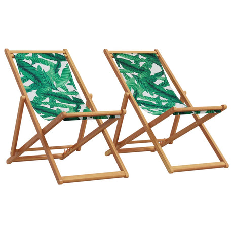 Vidaxl opklapbare stoelen, 2 stuks, stof met bladmotief en massief hout.