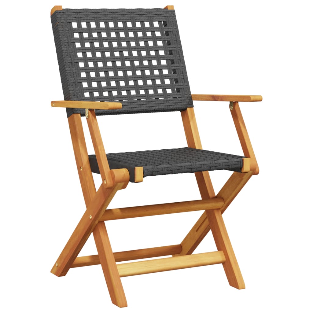Vidaxl opklapbare stoelen, 4 stuks, zwart, van polyrotan en massief hout.