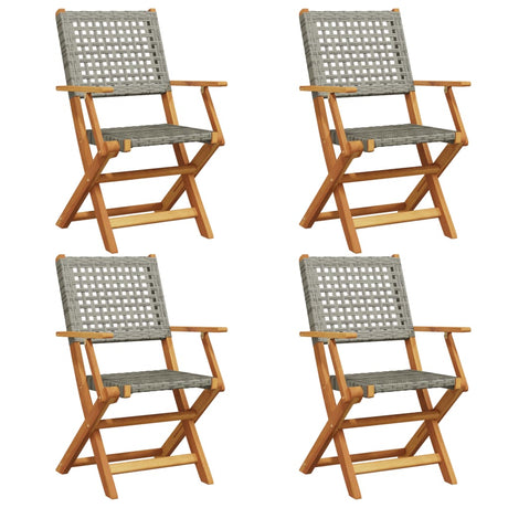 Vidaxl opklapbare stoelen, 4 stuks, grijs, van polyrotan en massief hout.