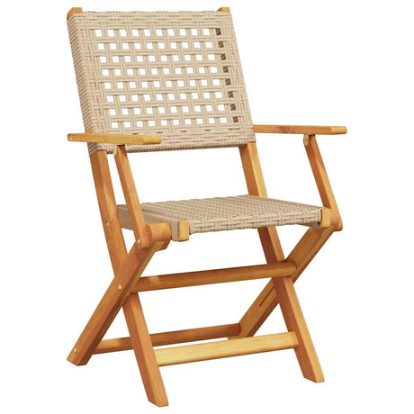 Vidaxl opklapbare stoelen, 4 stuks, beige, van polyrotan en massief hout.
