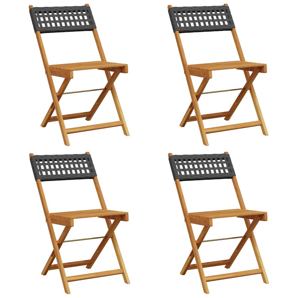 Vidaxl opklapbare stoelen, 4 stuks, zwart, van polyrotan en massief hout.