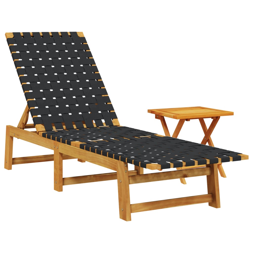 Vidaxl ligbed met tafel massief acaciahout en stof zwart
