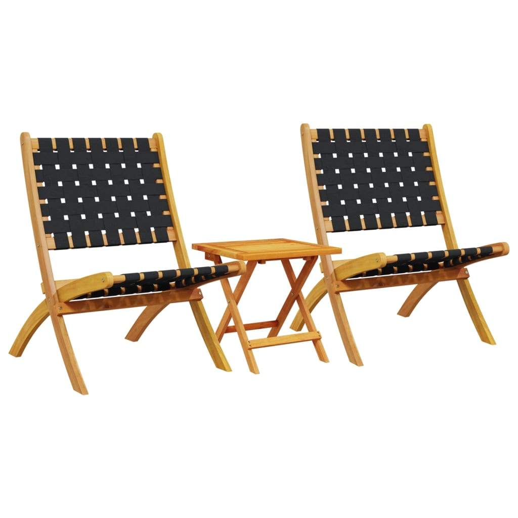 Vidaxl set van 2 klapstoelen met tafel, zwart, massief hout