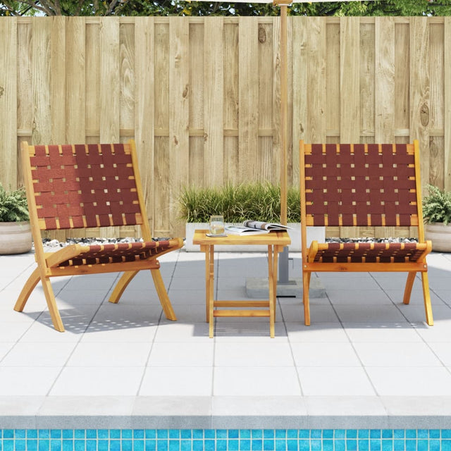 Vidaxl set van 2 klapstoelen met tafel, rood, massief hout